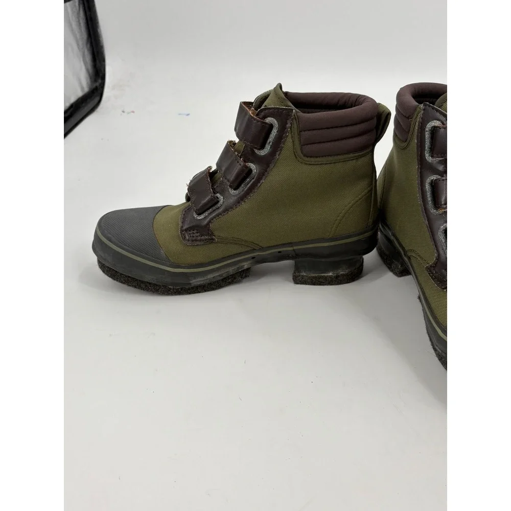 Cabelas Mens Wading Boots Size 9 Olive Green Felt Sole Fly Fishing Hook and Loop